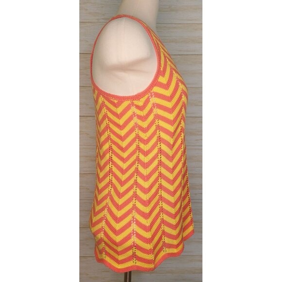 Trina Turk Zigzag Knit Tank Top - Coral Pink & Yellow Chevron Stripes Sleeveless - Picture 3 of 8